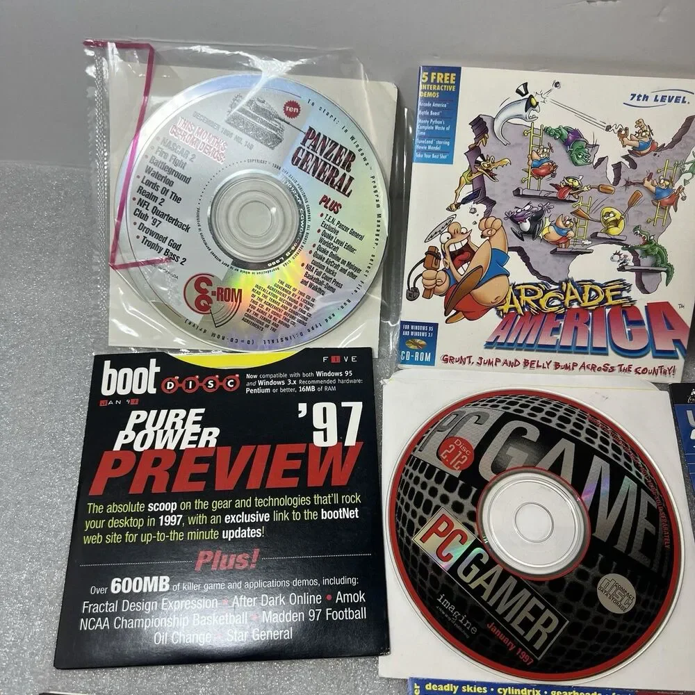 10 Vtg 90s Demos PC Gamer Disc Retro LucasArts TIE Fighter Windows 95 Software